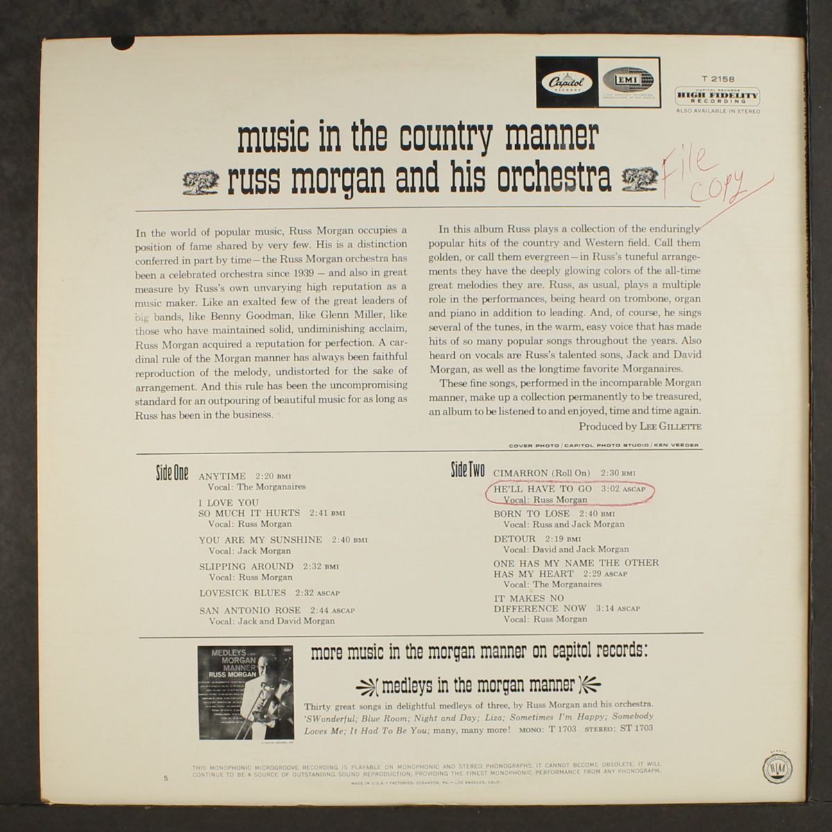 music in the country manner by RUSS MORGAN