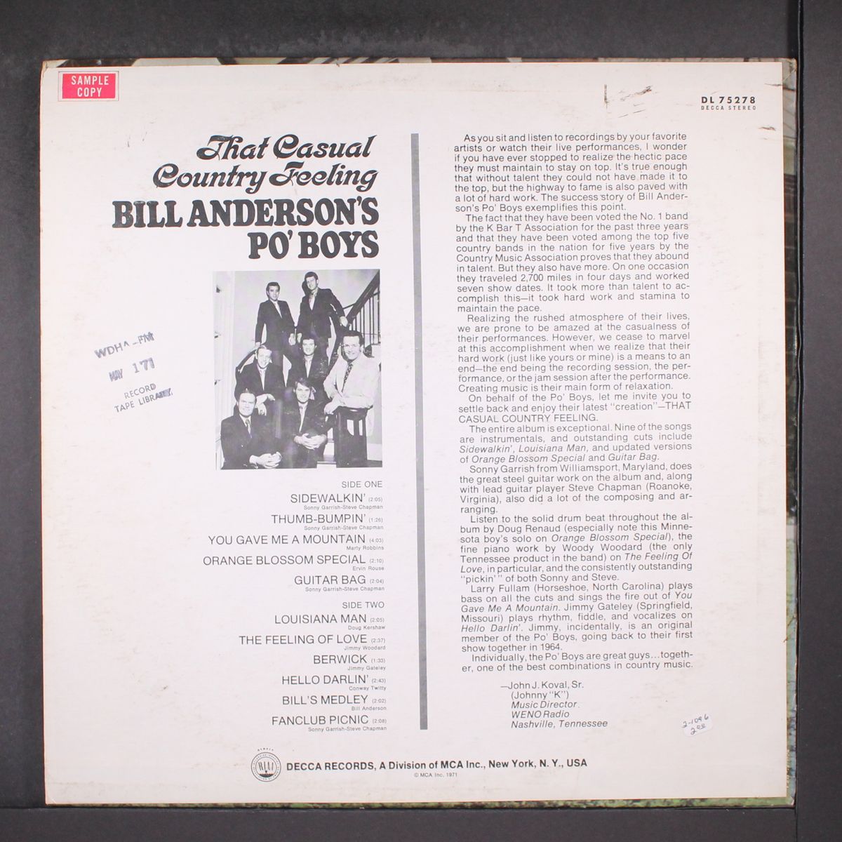 that casual country feeling by BILL ANDERSON'S PO' BOYS