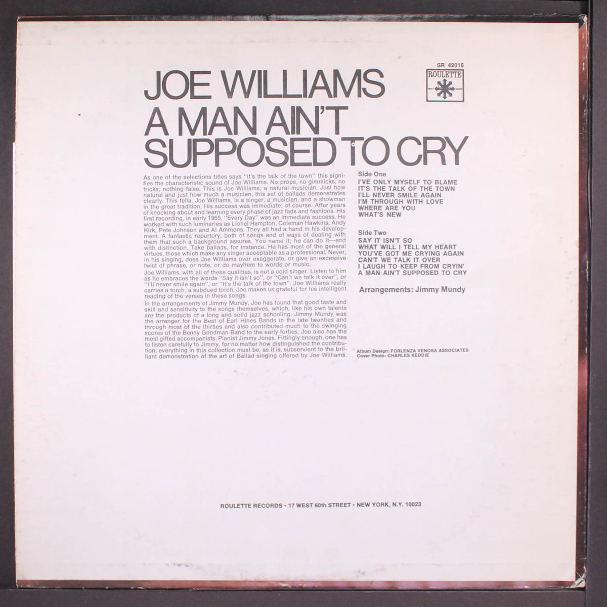 a man ain't supposed to cry by JOE WILLIAMS