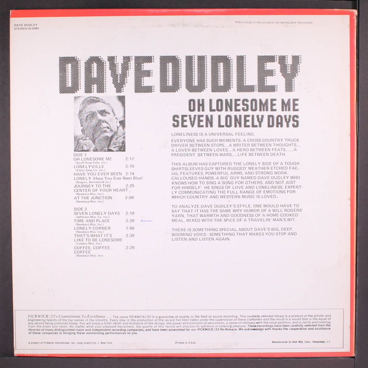 oh lonesome me / seven lonely days by DAVE DUDLEY