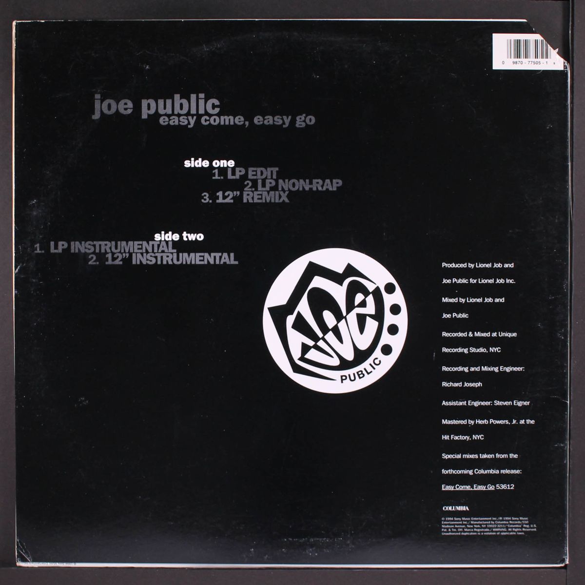 easy come easy go by JOE PUBLIC