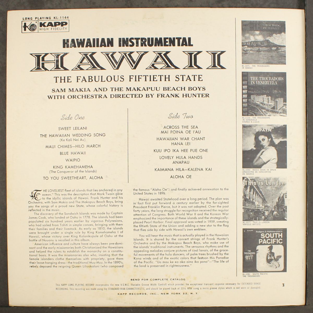 hawaii, the fabulous fiftieth state by SAM MAKIA & MAKAPUU BEACH BOYS