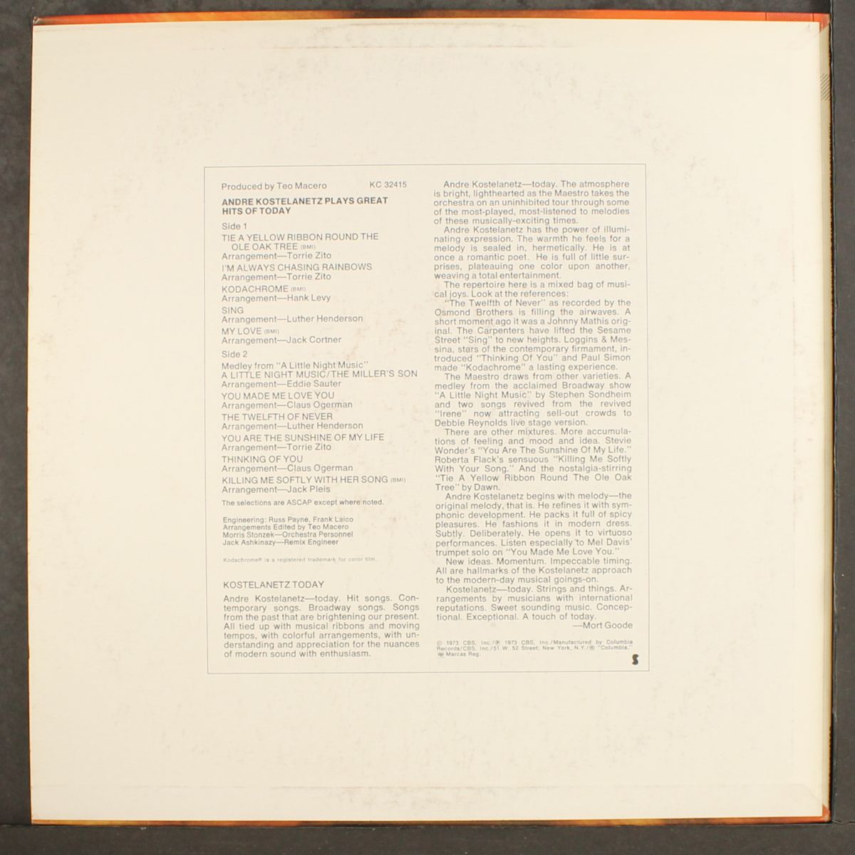 plays great hits of today by ANDRE KOSTELANETZ