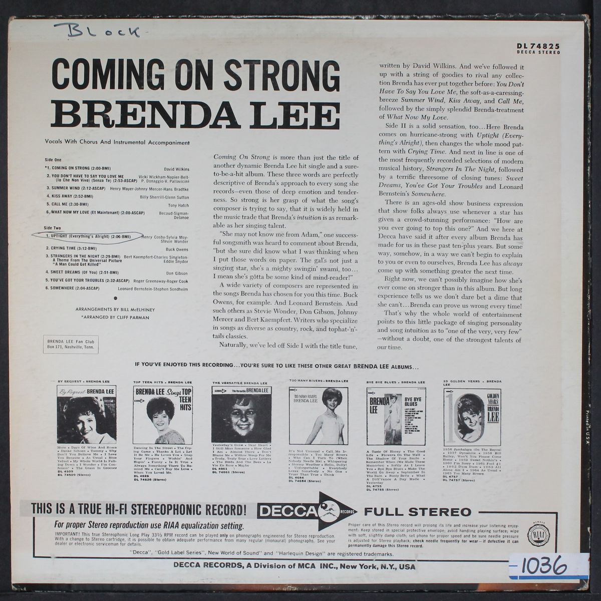 coming on strong by BRENDA LEE