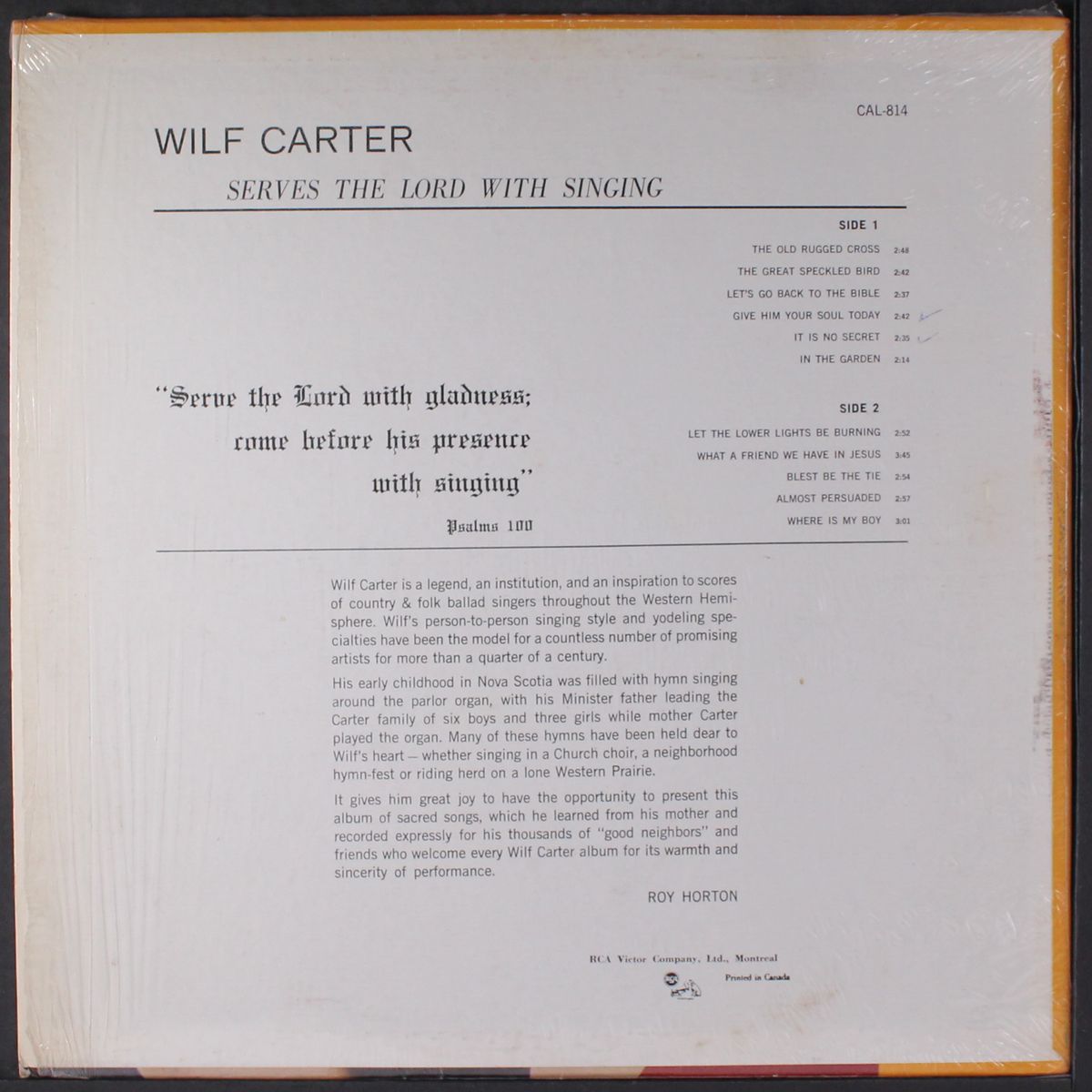 let's go back to the bible by WILF CARTER