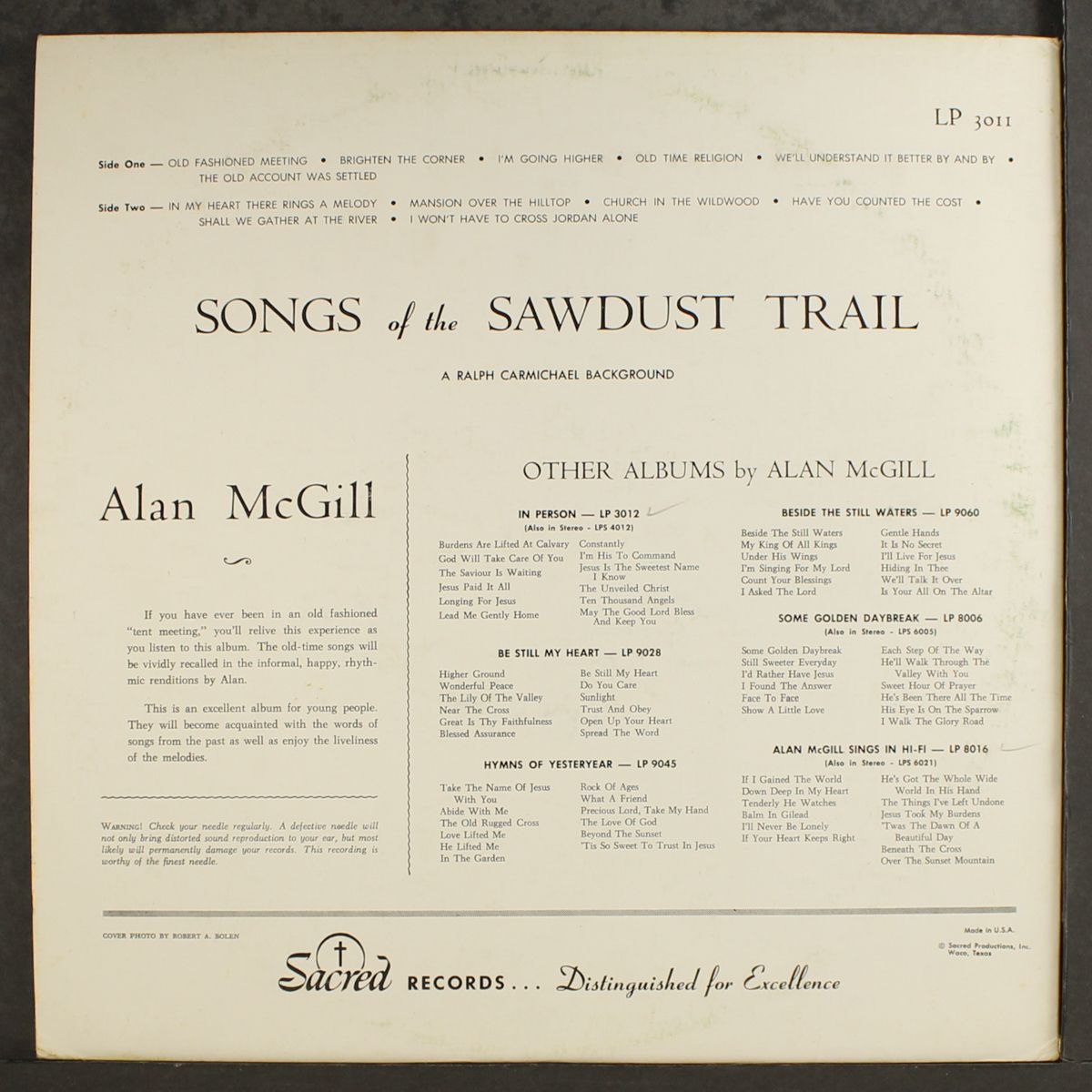 songs of the sawdust trail by ALAN MCGILL