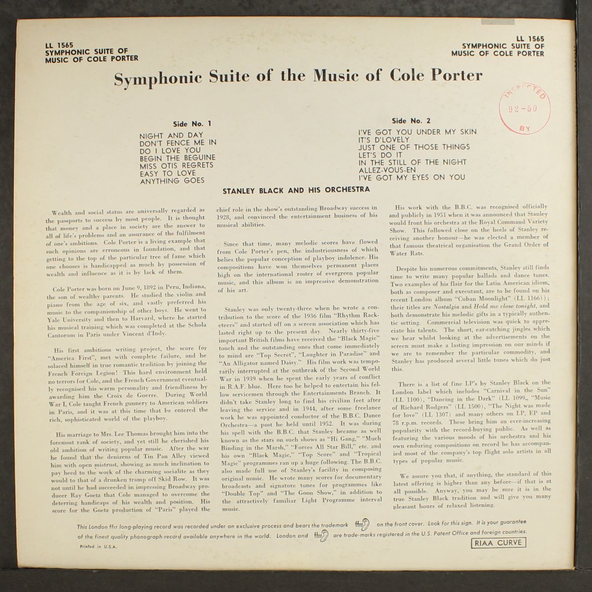 symphonic suite of the music of cole porter by STANLEY BLACK