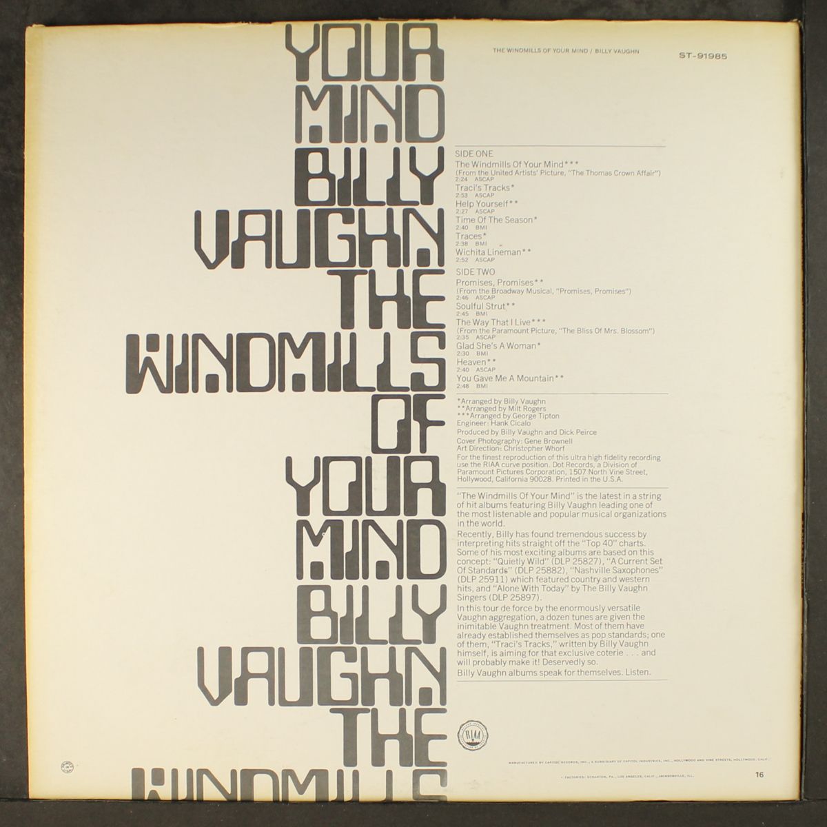 the windmills of your mind by BILLY VAUGHN