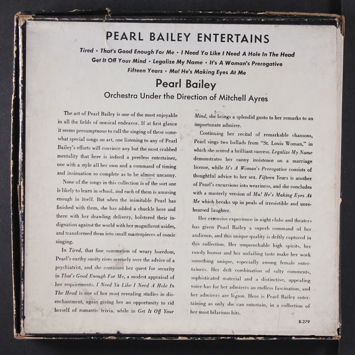 entertains by PEARL BAILEY