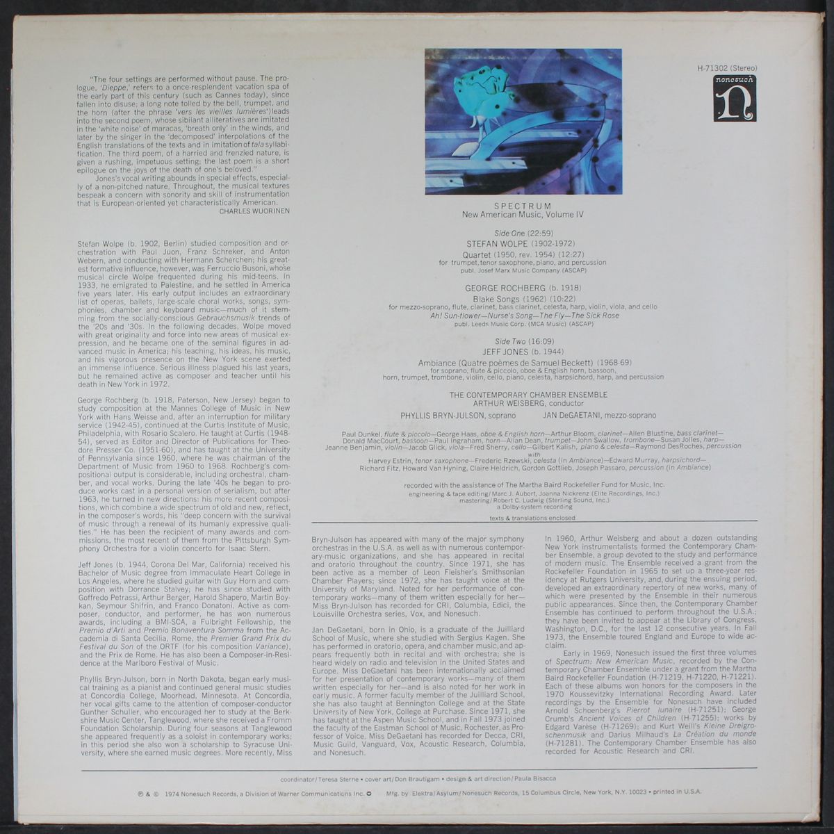 wolpe: quartet, rochberg: blake songs, jones: ambiance by CONTEMPORARY CHAMBER ENSEMBLE