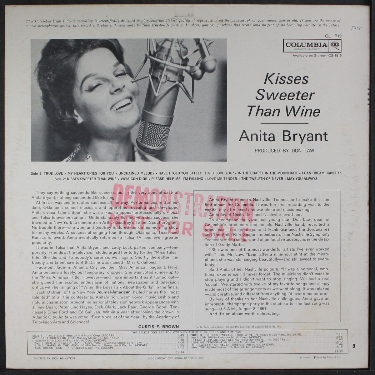 kisses sweeter than wine by ANITA BRYANT