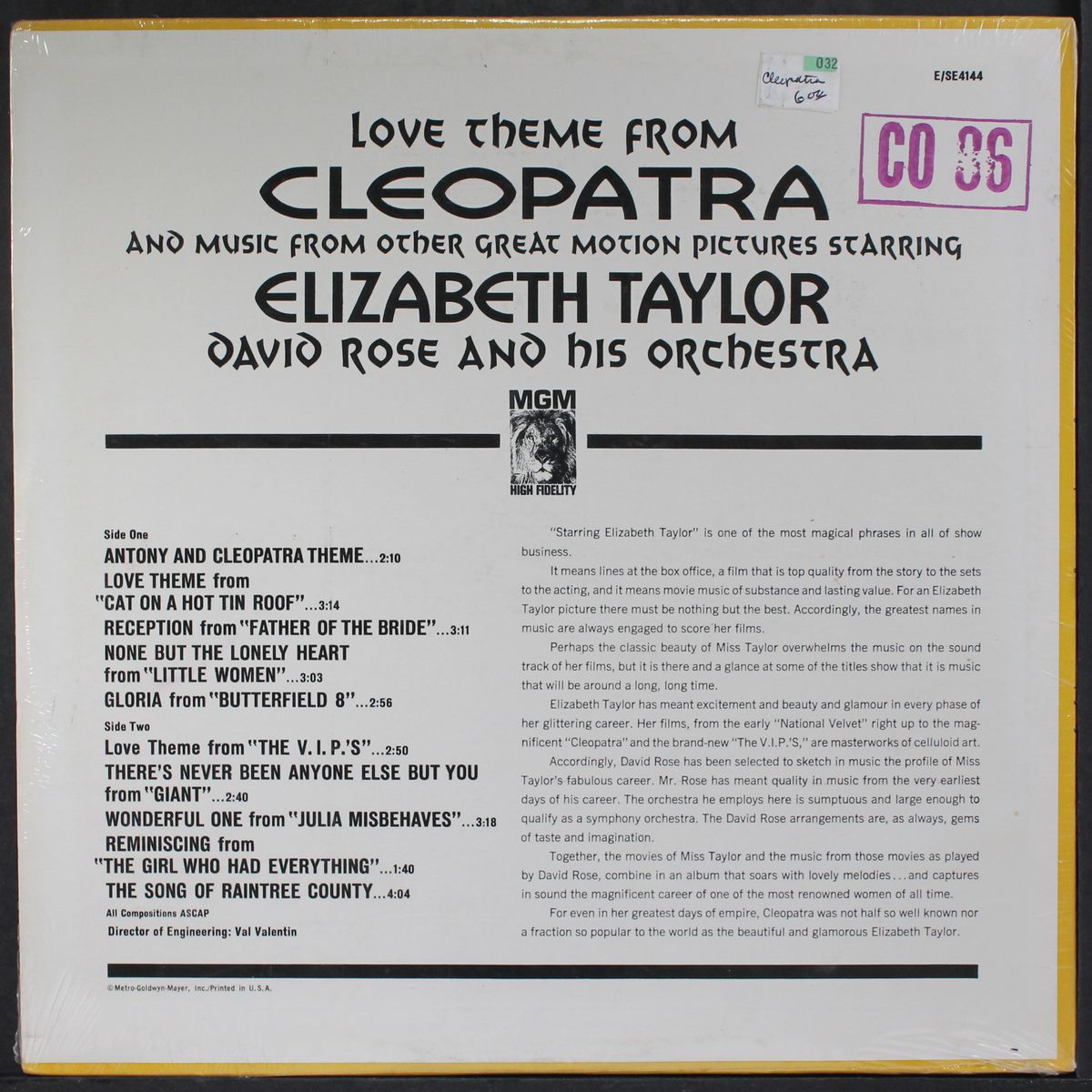 love theme from cleopatra by DAVID ROSE & HIS ORCHESTRA