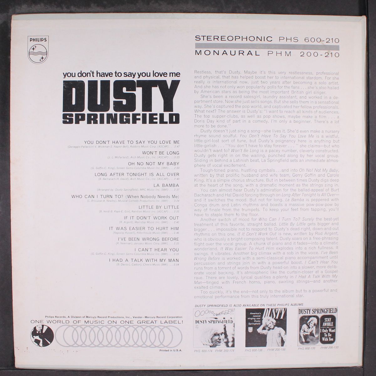 you don't have to say you love me by DUSTY SPRINGFIELD