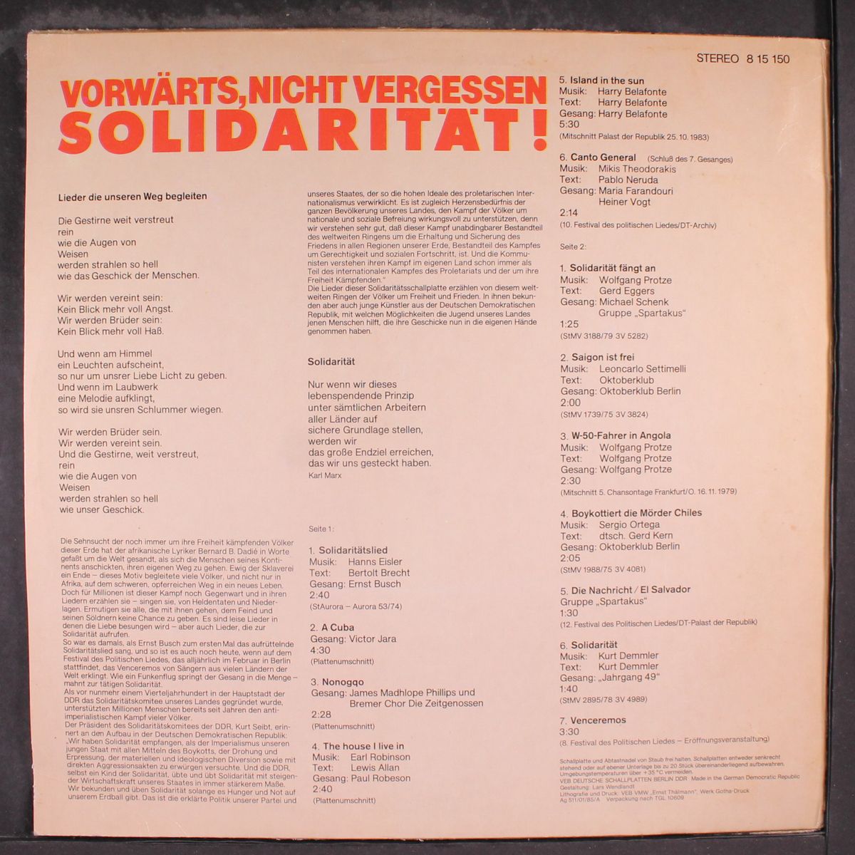 vorwarts nicht vergessen solidaritat by VARIOUS