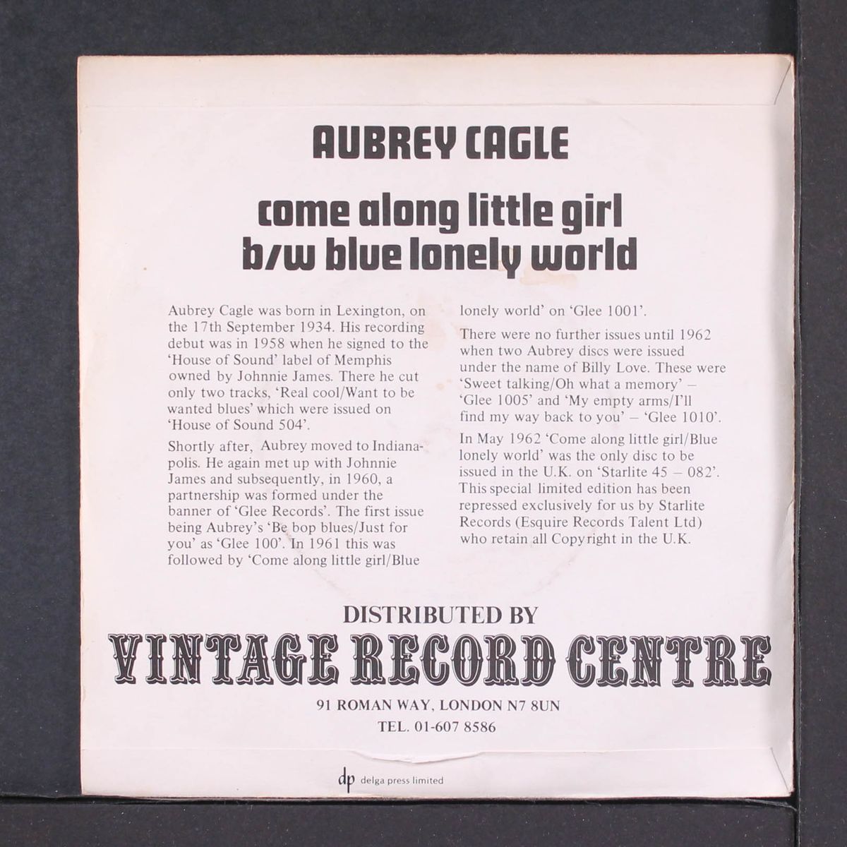 come along little girl / blue lonely world by AUBREY CAGLE