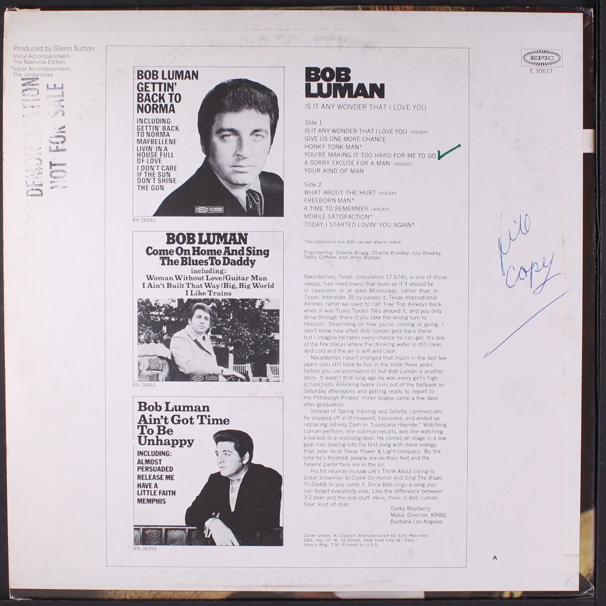 is it any wonder that i love you by BOB LUMAN