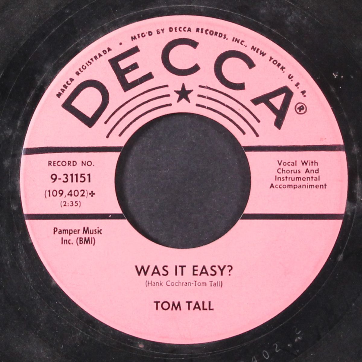 the fool's side of me / was it easy? by TOM TALL