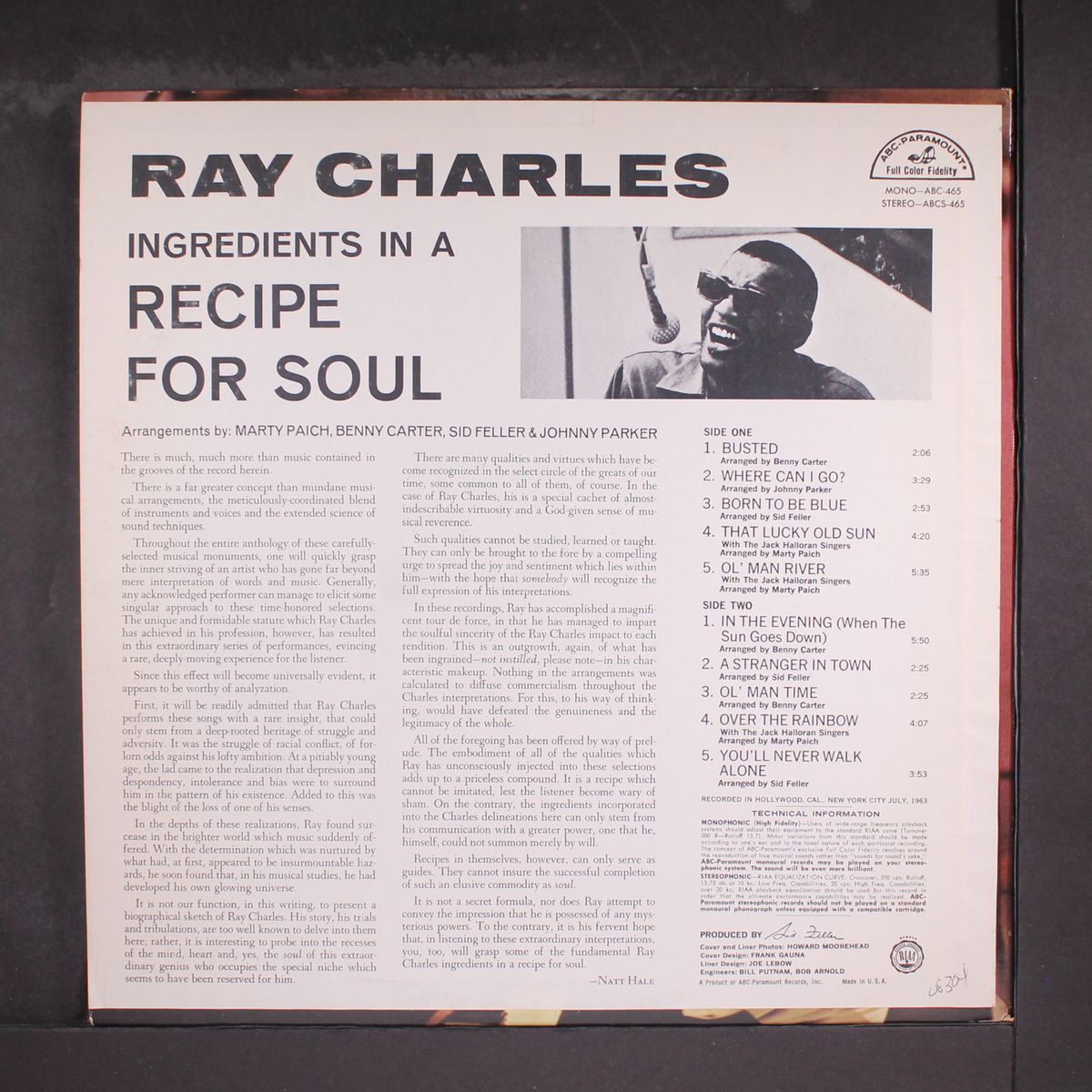 ingredients in a recipe for soul by RAY CHARLES