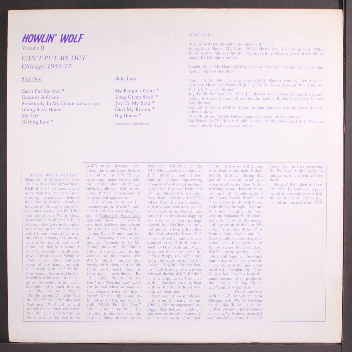 can't put me out, chicago, 1956-72 vol. 2 by HOWLIN' WOLF