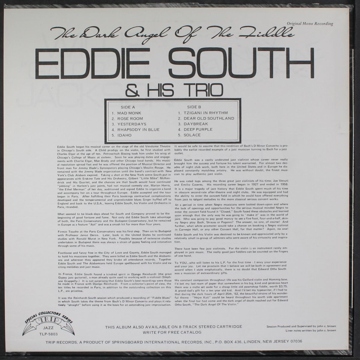 the dark angel of the fiddle by EDDIE SOUTH