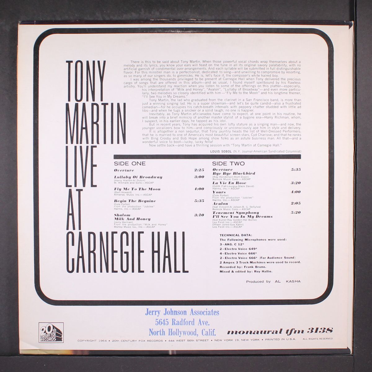 live at carnegie hall by TONY MARTIN