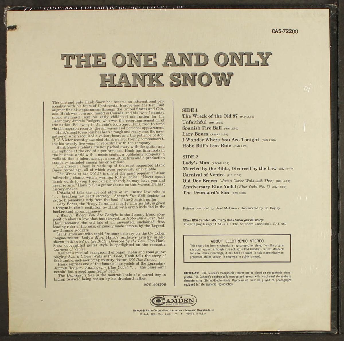 the one and only by HANK SNOW