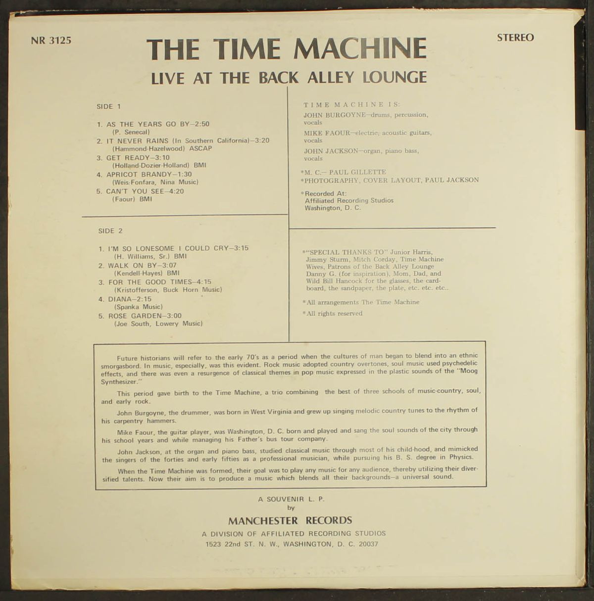 recorded live at the back alley by TIME MACHINE
