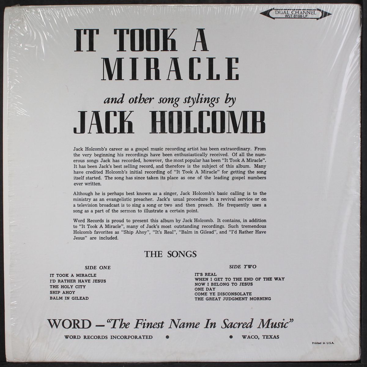 it took a miracle by JACK HOLCOMB
