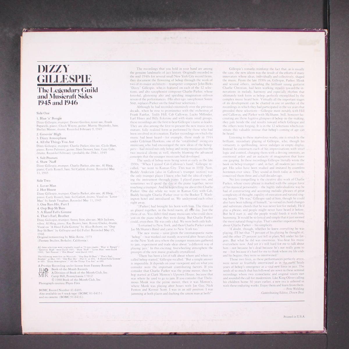 the legendary guild and musicraft sides by DIZZY GILLESPIE