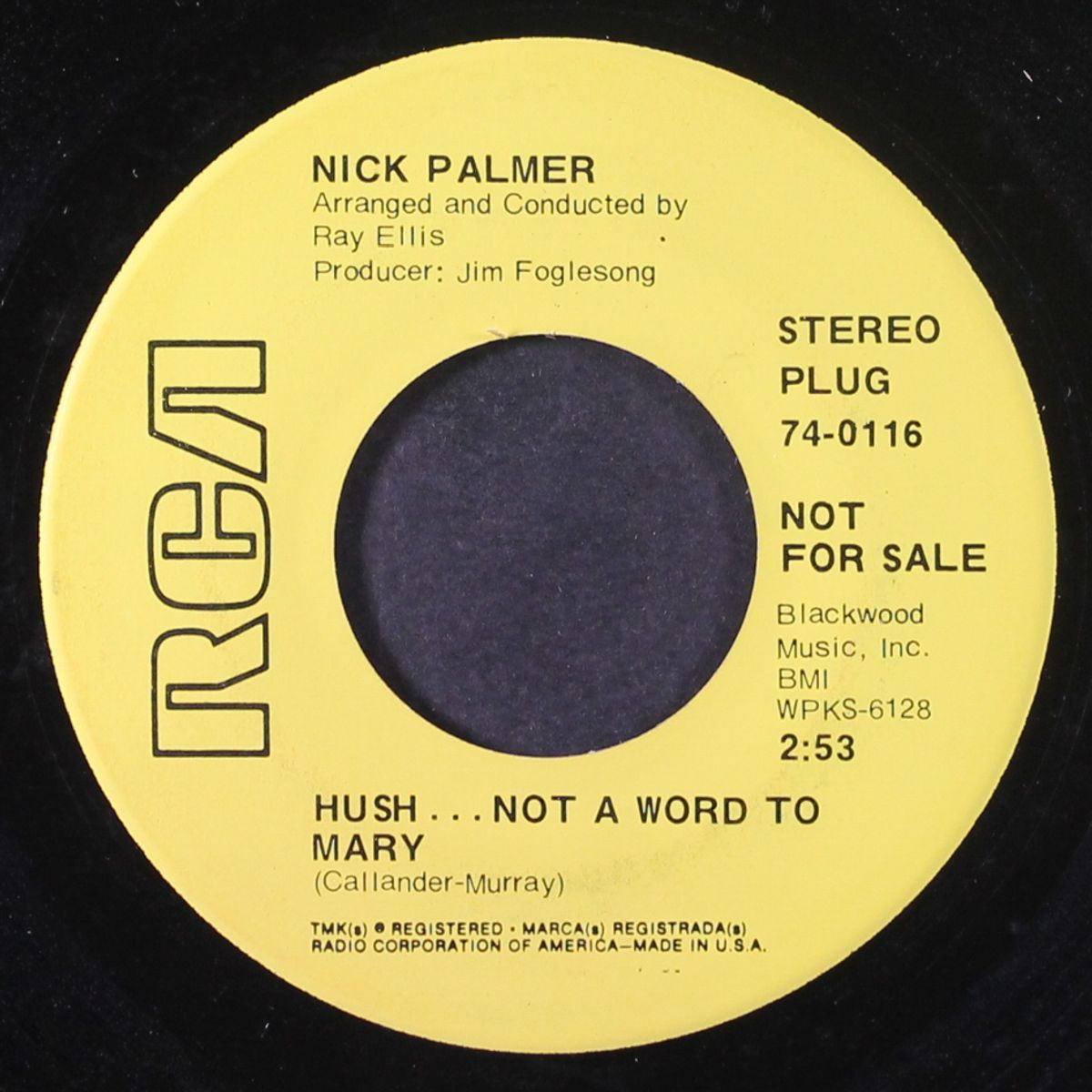 hush...not a world to mary / you're the only real thing by NICK PALMER