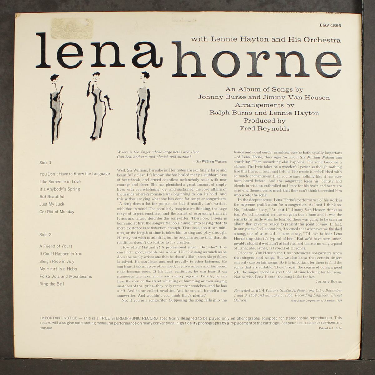 songs by burke and van heusen by LENA HORNE