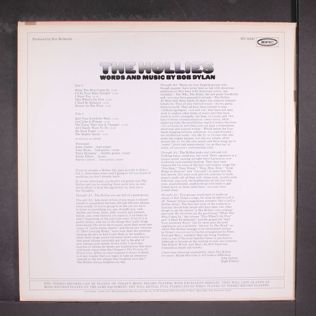 words and music by bob dylan by HOLLIES
