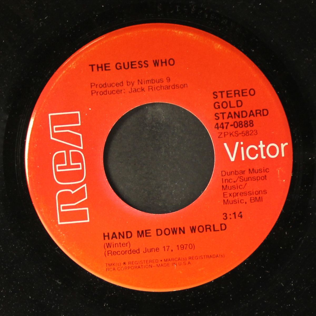 hand me down world / hang on to your life by GUESS WHO