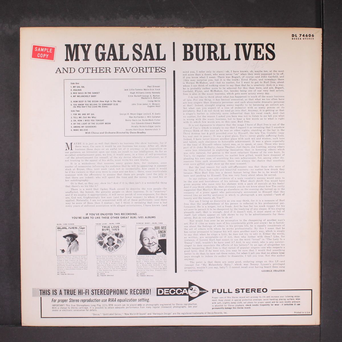 my gal sal by BURL IVES