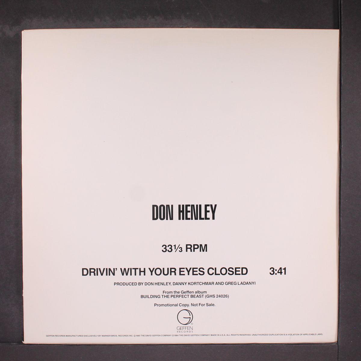 drivin' with your eyes closed / same by DON HENLEY