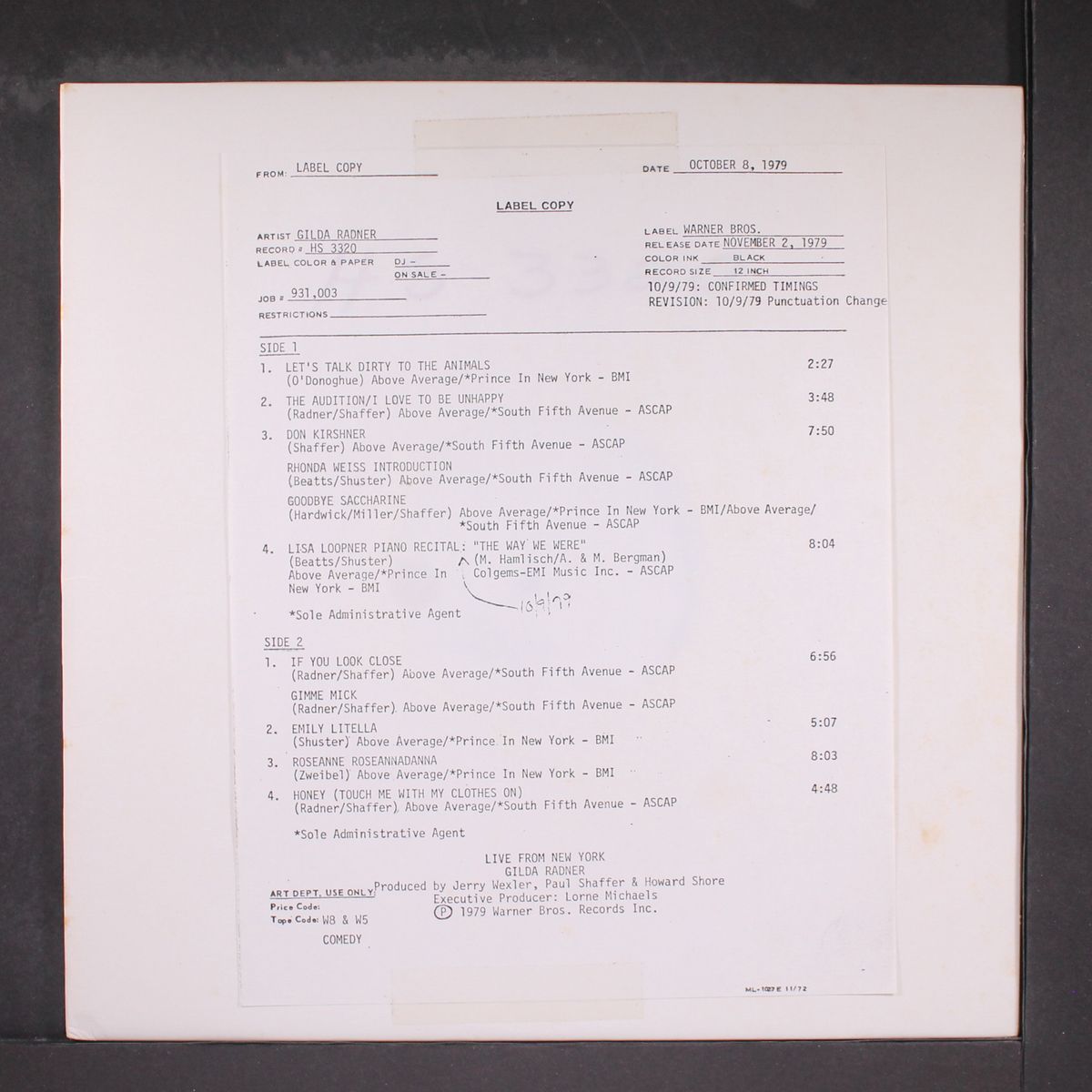 live from new york by GILDA RADNER
