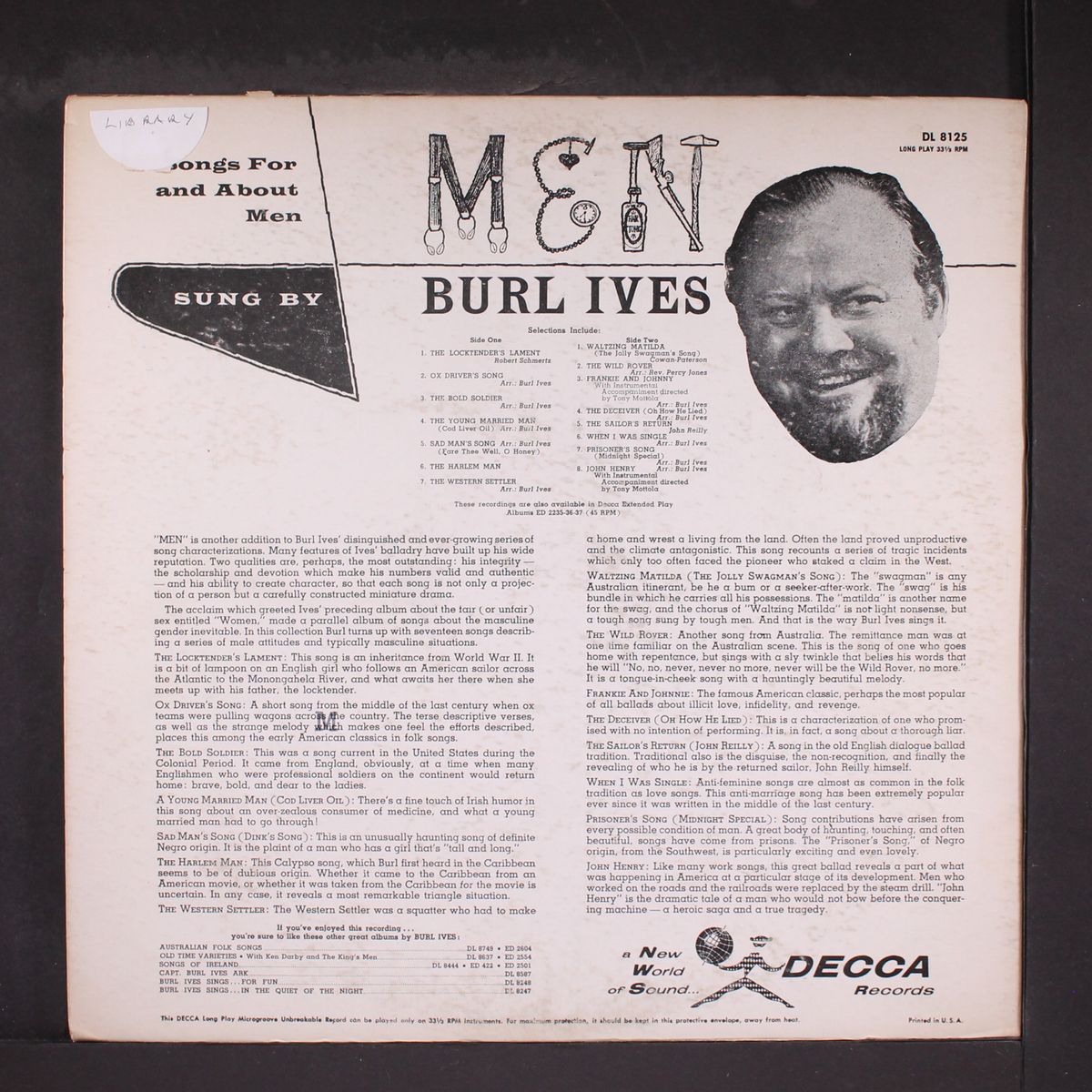 songs for & about men by BURL IVES