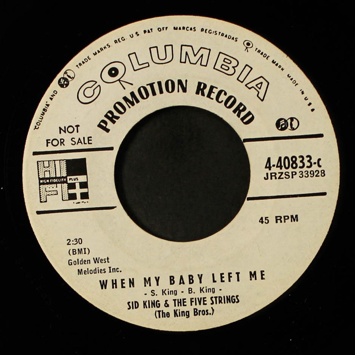 when my baby left me / it's true, i'm blue by SID KING & FIVE STRINGS