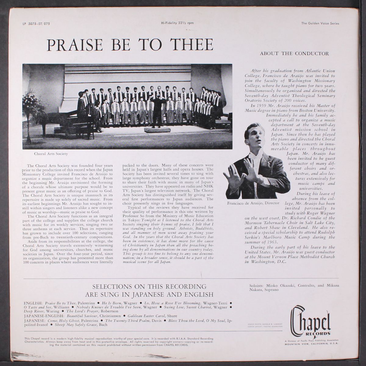 first american tour souvenir record by CHORAL ARTS SOCIETY OF JAPAN MISSIONARY COLLEGE