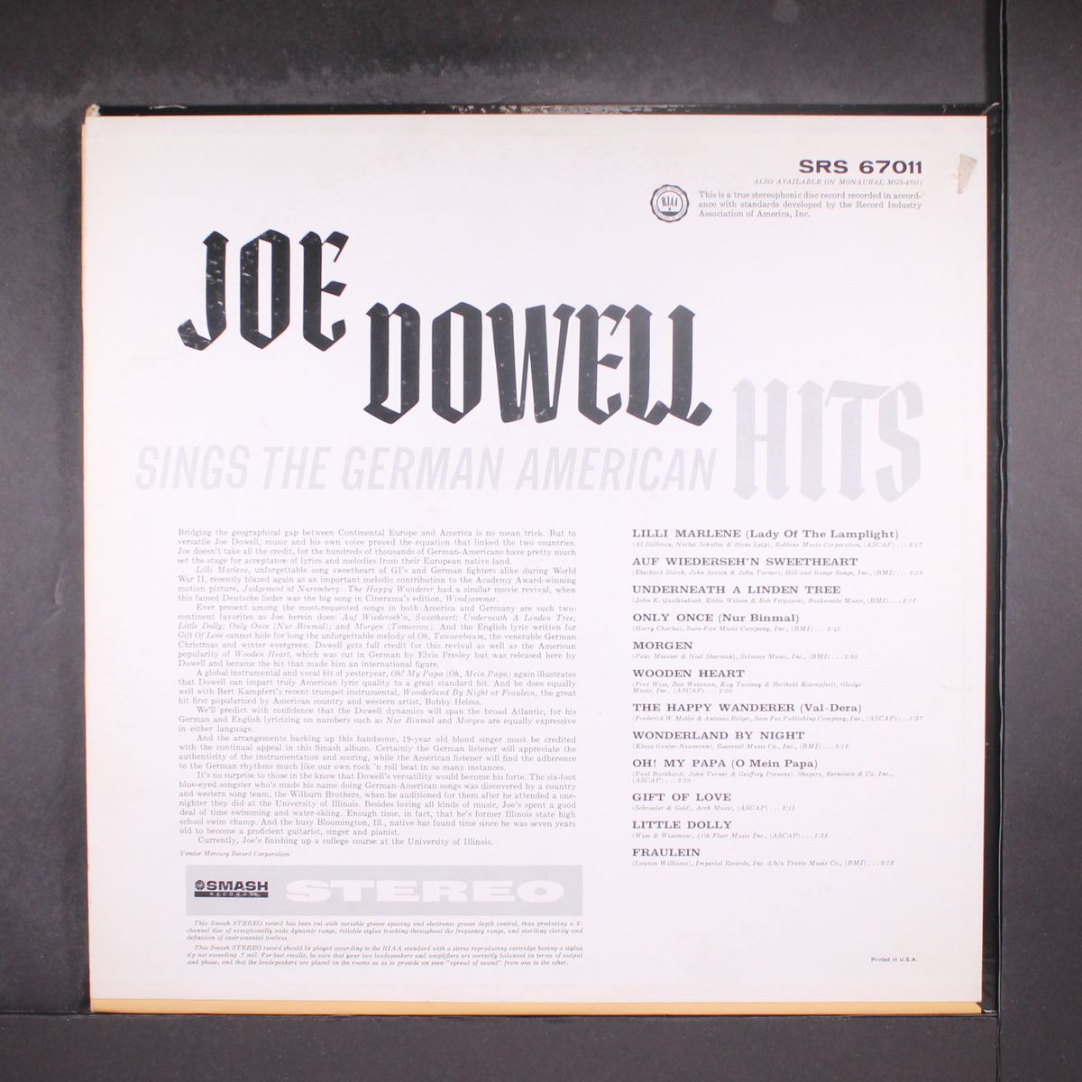 sings the german american hits by JOE DOWELL