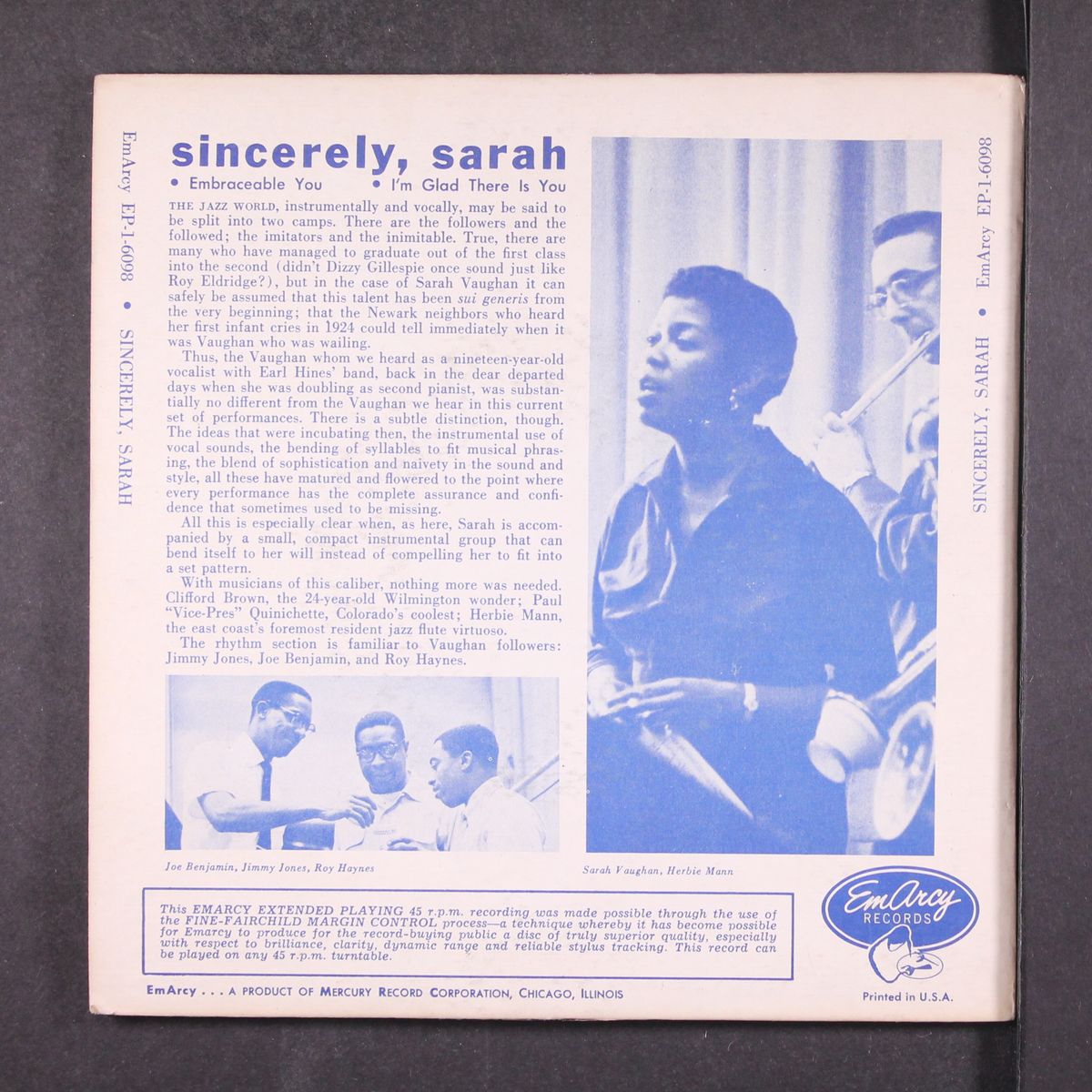 sincerely, sarah / i'm glad there is you by SARAH VAUGHAN