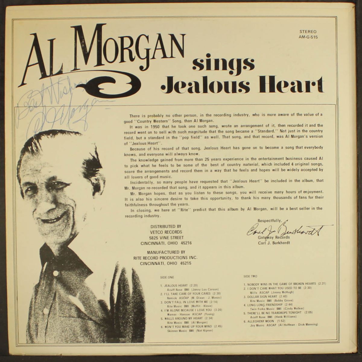 sings jealous heart by AL MORGAN