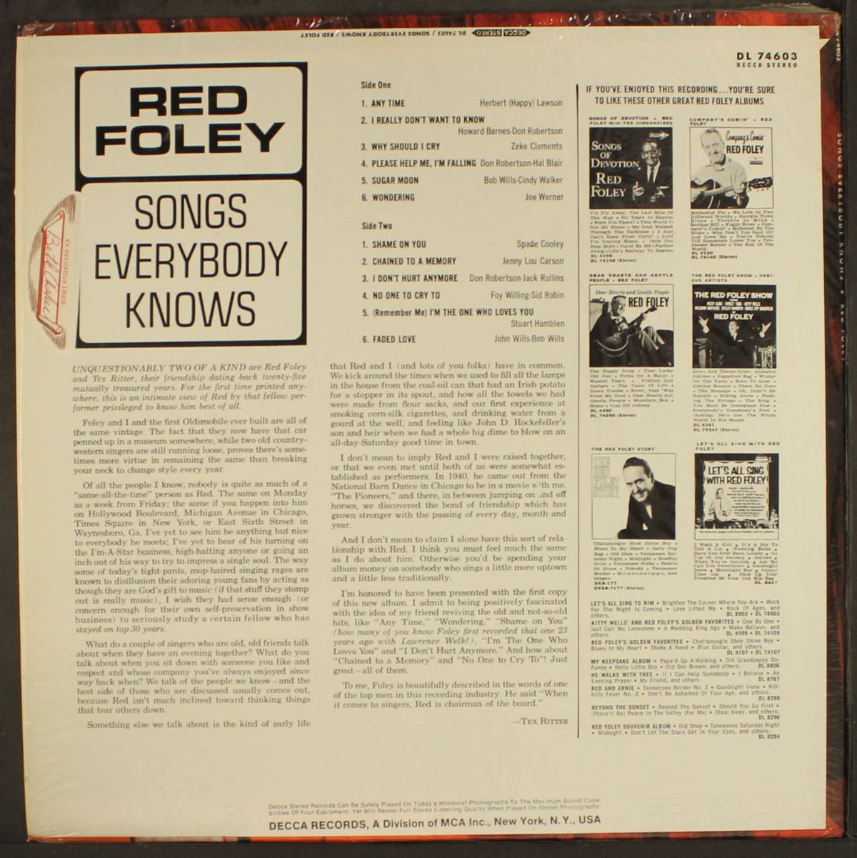 songs everybody knows by RED FOLEY