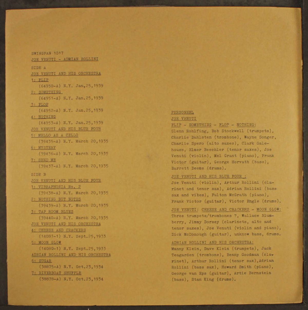1933-1939 by JOE VENUTI & ADRIAN ROLLINI