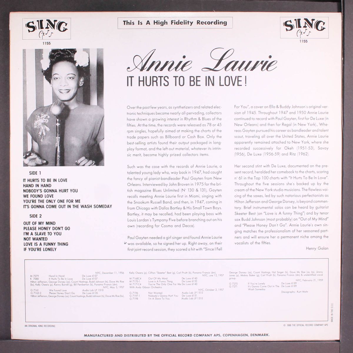 it hurts to be in love by ANNIE LAURIE
