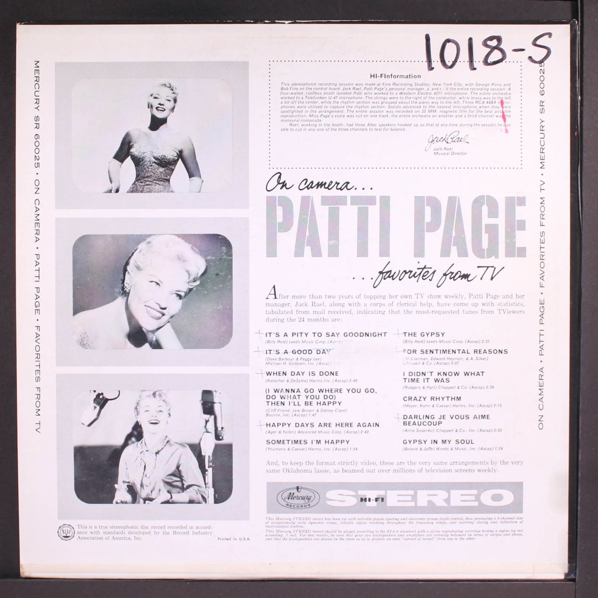 on camera, favorites from tv by PATTI PAGE