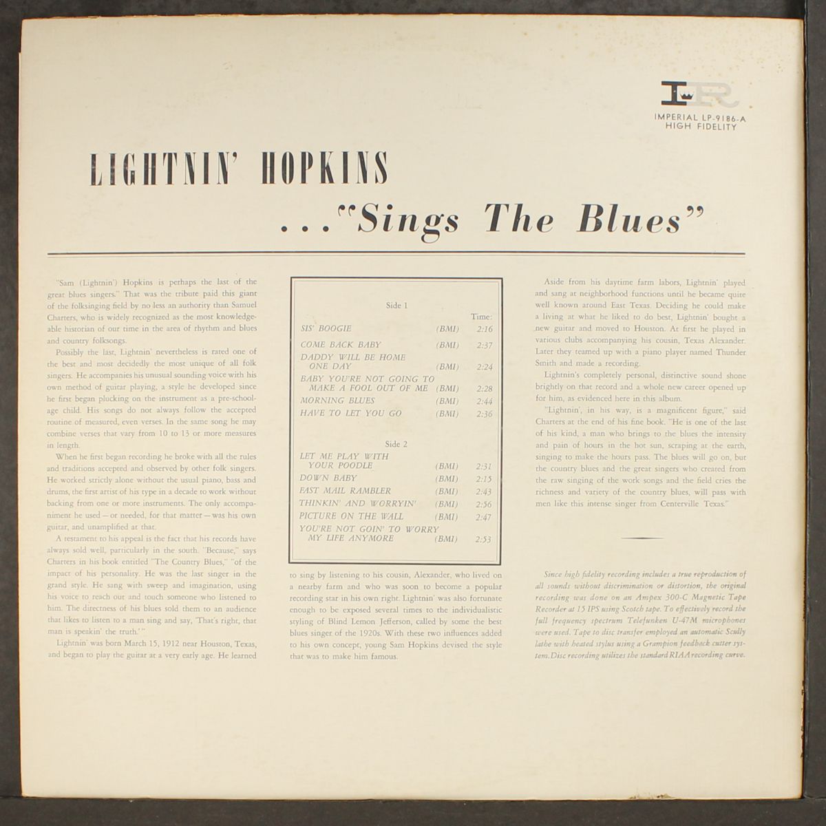 sings the blues by LIGHTNIN' HOPKINS