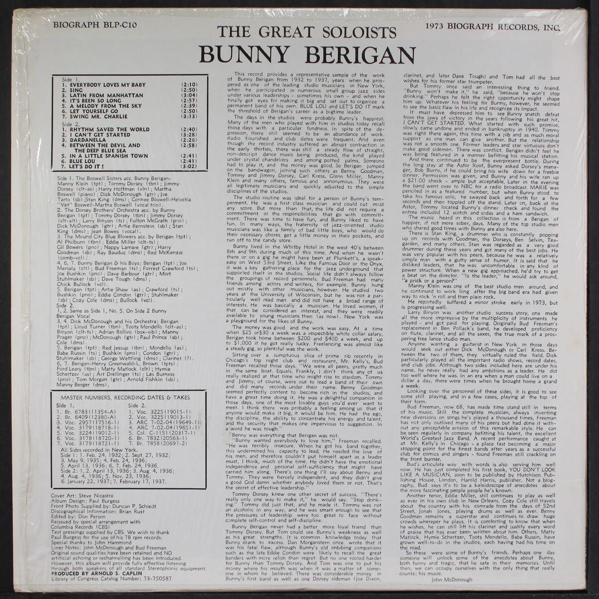 the great soloists by BUNNY BERIGAN