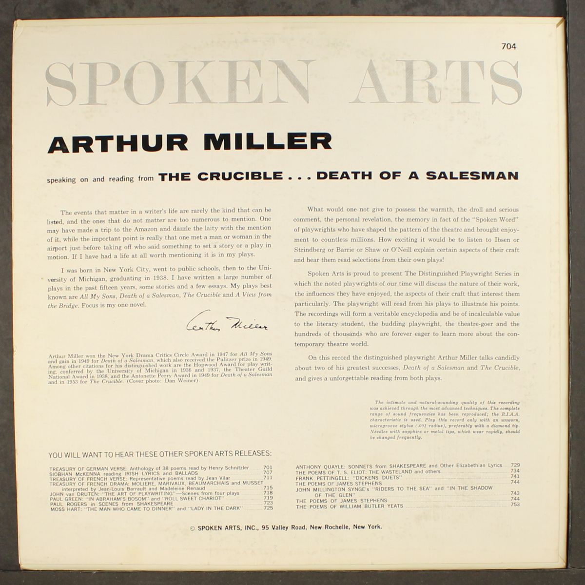 speaking on and reading from: death of a salesman & the crucible by ARTHUR MILLER