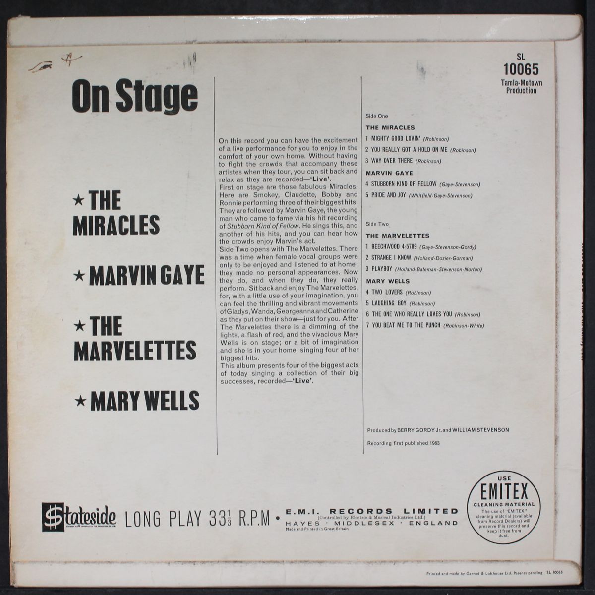 on stage by MARVELETTES, M GAYE, M WELLS, MIRACLES